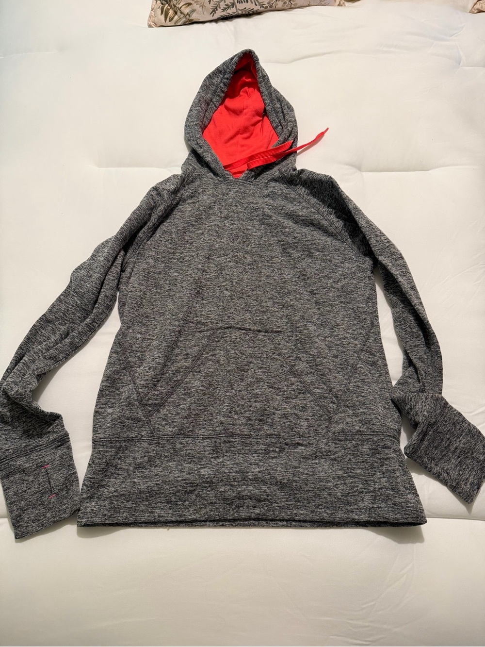 Gray Hooded Pullover Sweater with Red Lining